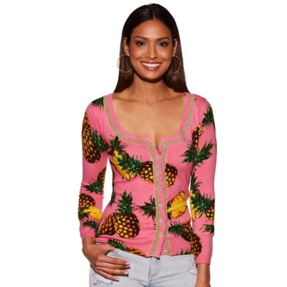 Boston Proper Sweaters - BOSTON PROPER • Pink Pineapple Cardigan